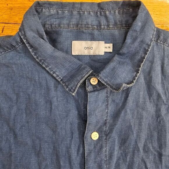 Onia XXL Shirt Short Sleeve Linen Blend Button Down Blue - Picture 2 of 6